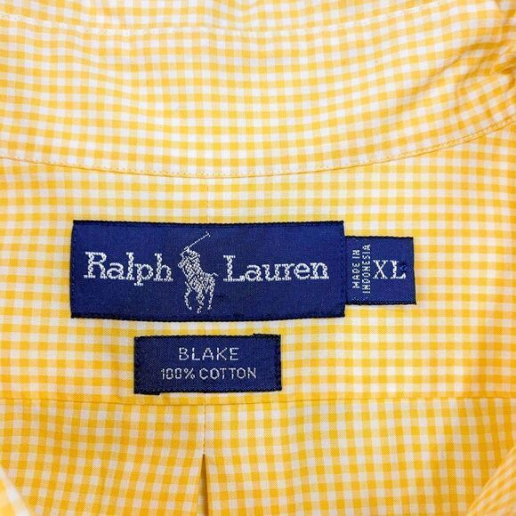 VTG Ralph Lauren Blake Shirt Mens Extra Large Yellow Check Casual Preppy FIT BIG - Picture 7 of 10